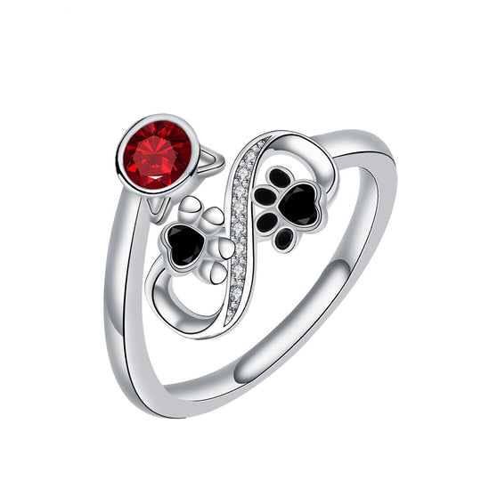 Anello Regolabile con Zampa Nera & Gemma Rossa