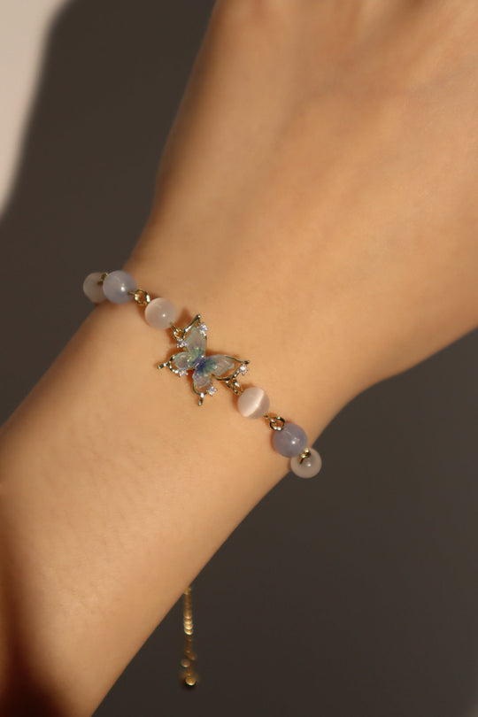 Bracciale con pietra di luna a farfalla blu