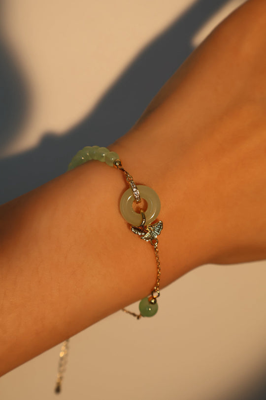 Bracciale in giada e ginkgo