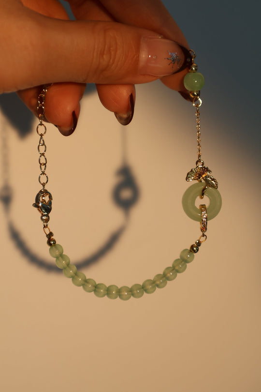 Bracciale in giada e ginkgo