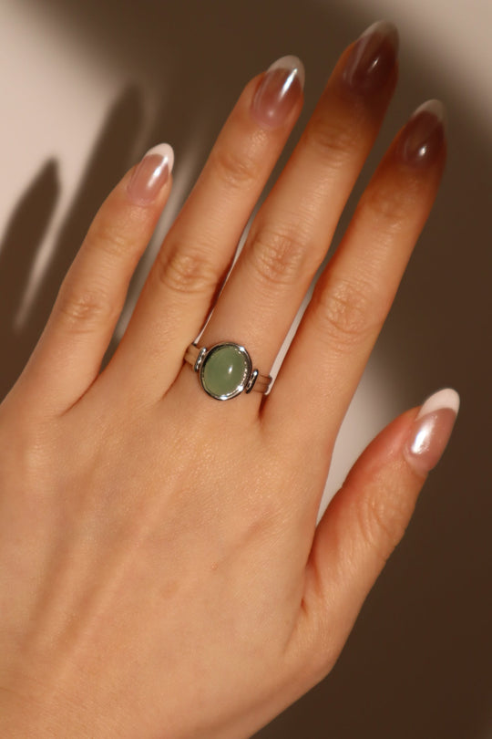 Anello in giada naturale in acciaio inossidabile
