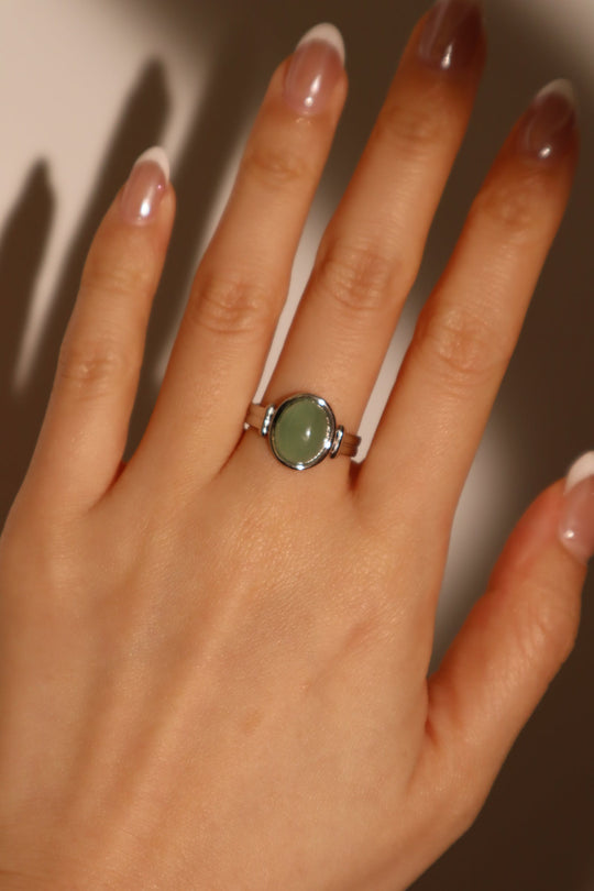 Anello in giada naturale in acciaio inossidabile