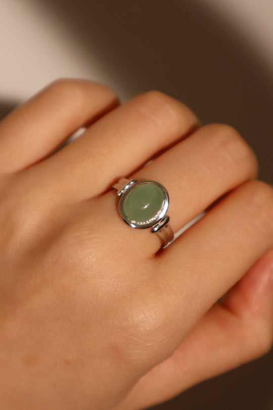 Anello in giada naturale in acciaio inossidabile