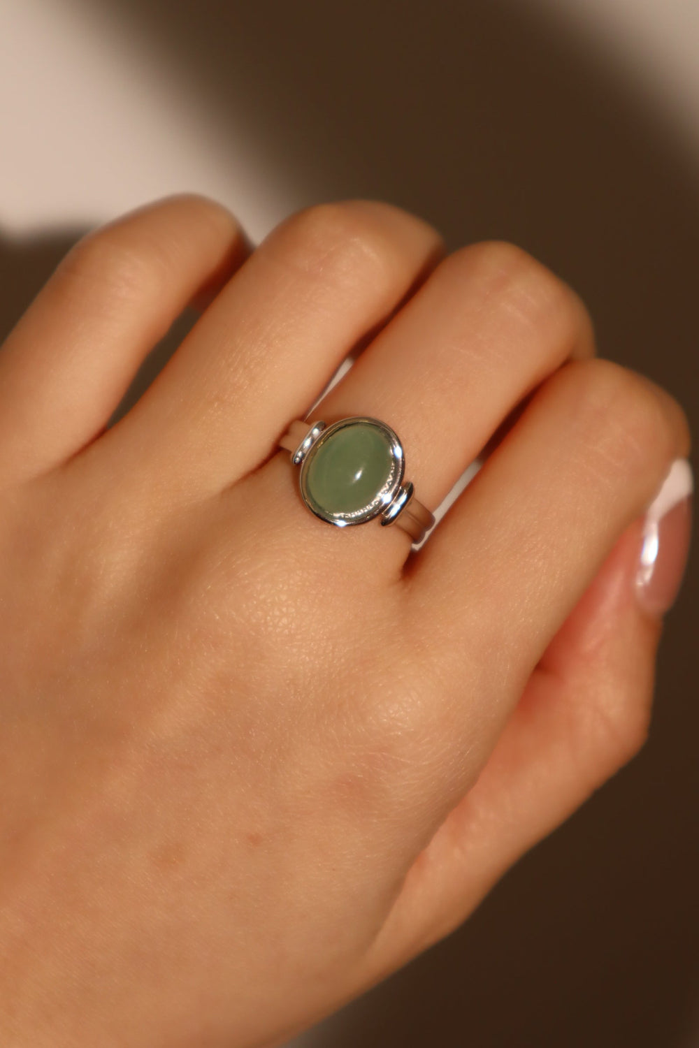 Anello in giada naturale in acciaio inossidabile
