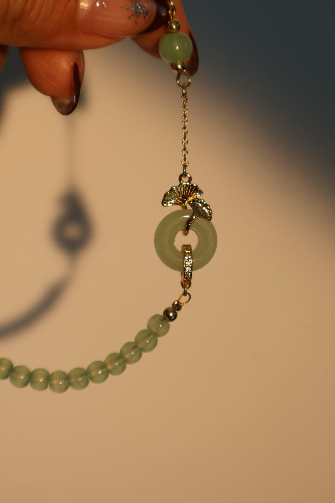 Bracciale in giada e ginkgo