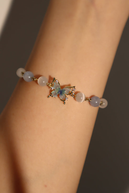 Bracciale con pietra di luna a farfalla blu