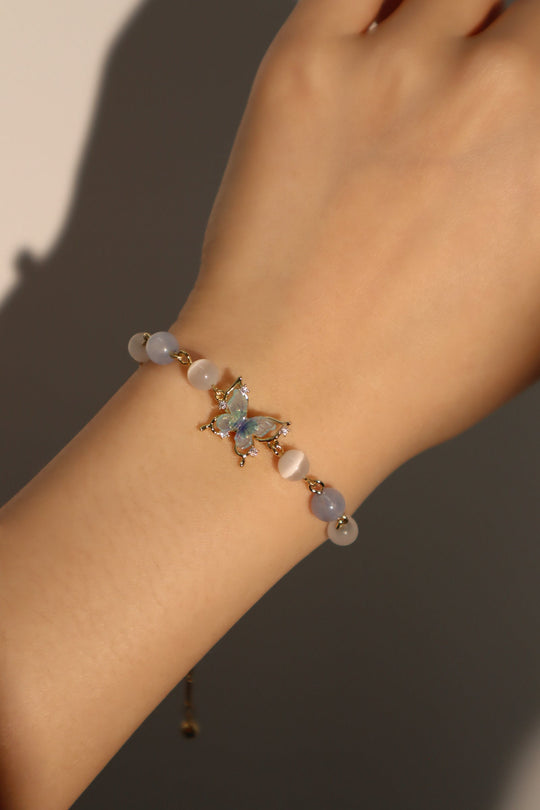 Bracciale con pietra di luna a farfalla blu