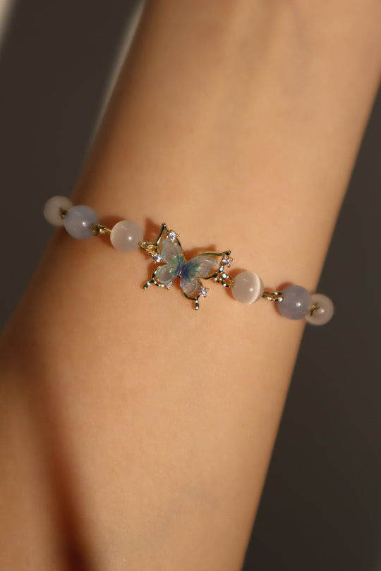 Bracciale con pietra di luna a farfalla blu
