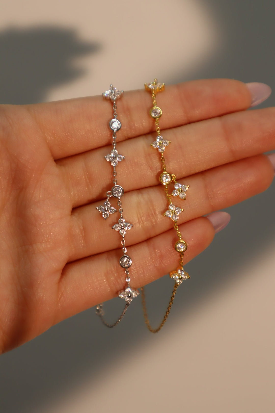 Bracciale multi-foglia portafortuna in vermeil