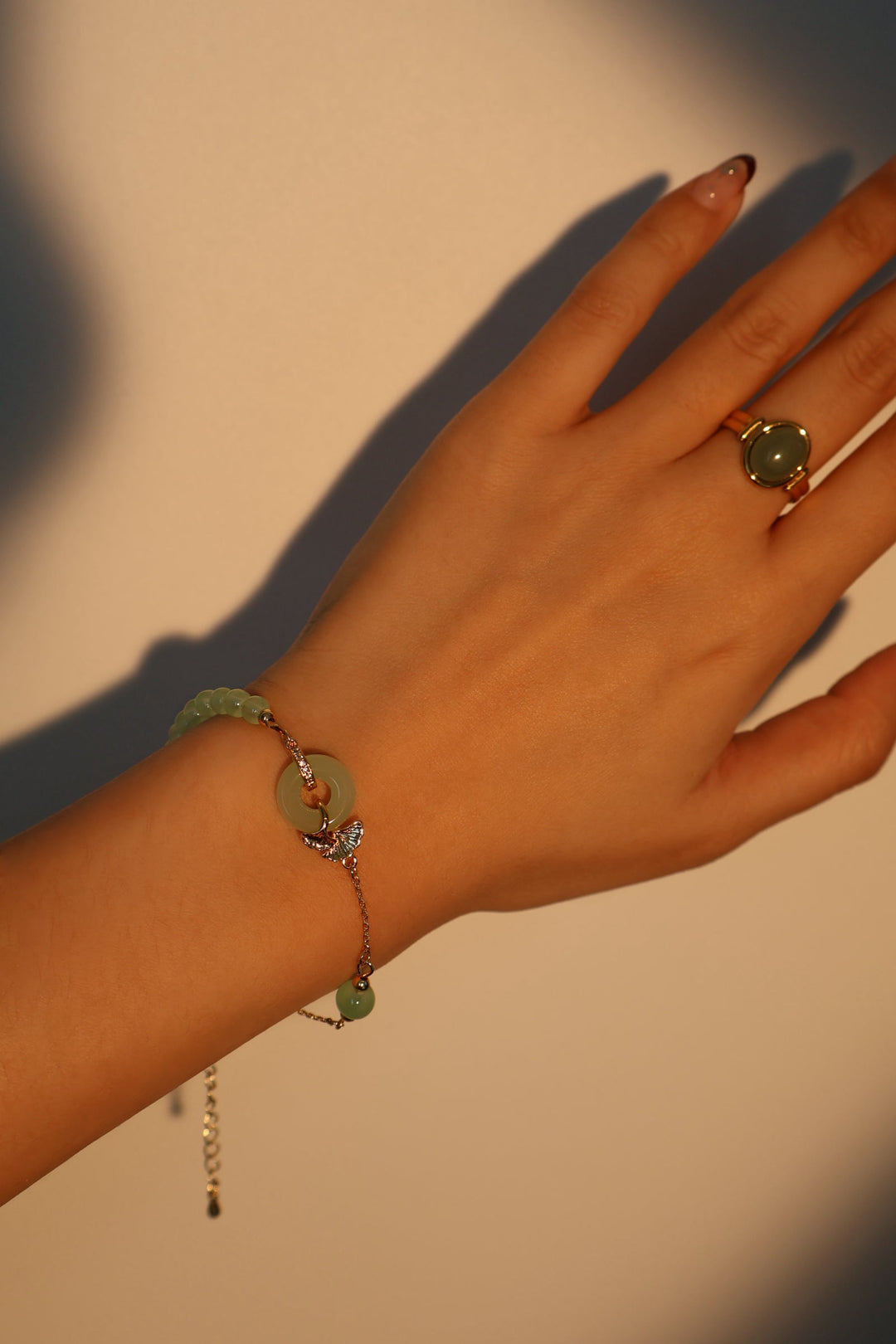 Bracciale in giada e ginkgo