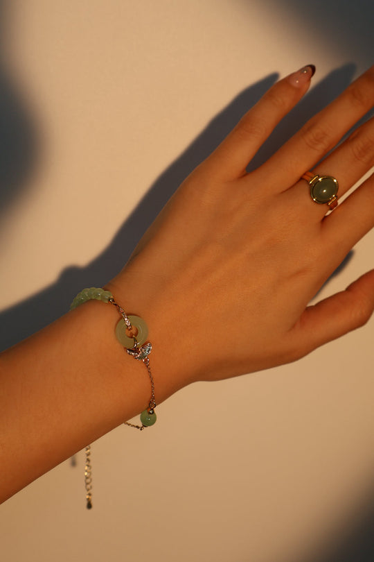 Bracciale in giada e ginkgo