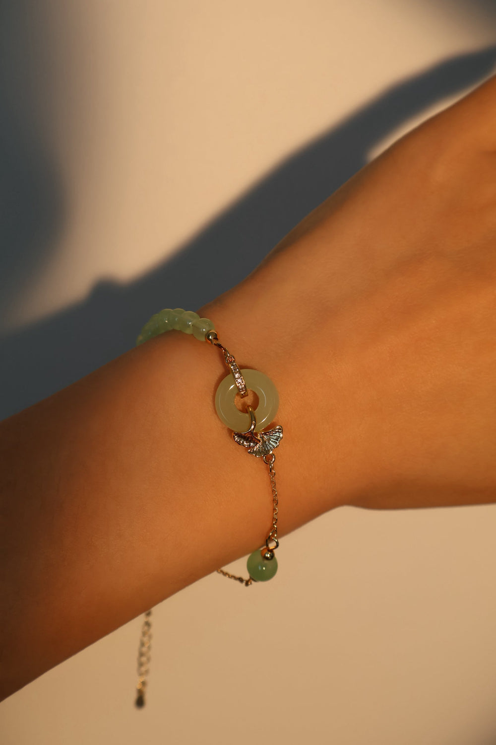 Bracciale in giada e ginkgo
