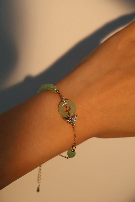 Bracciale in giada e ginkgo