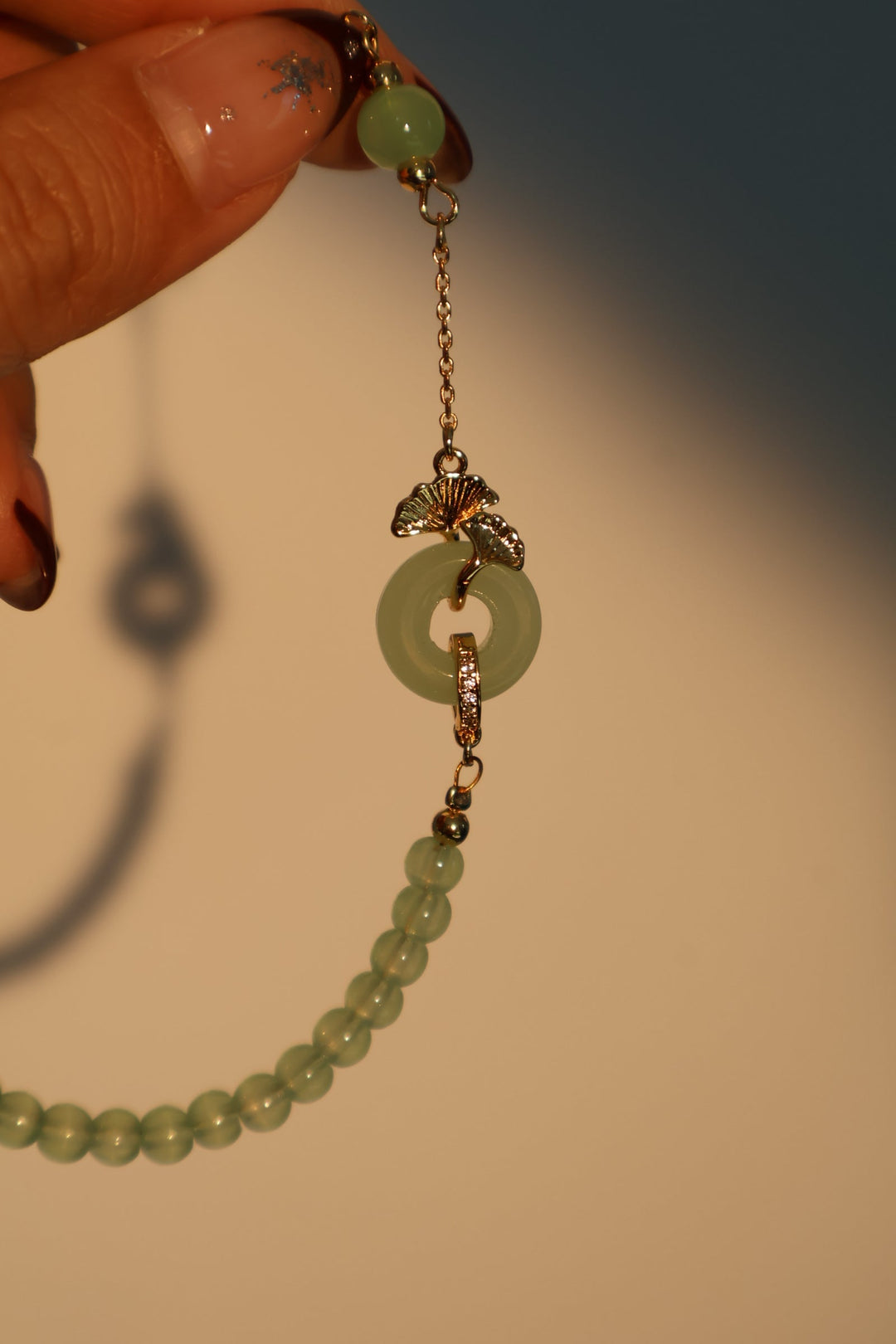Bracciale in giada e ginkgo