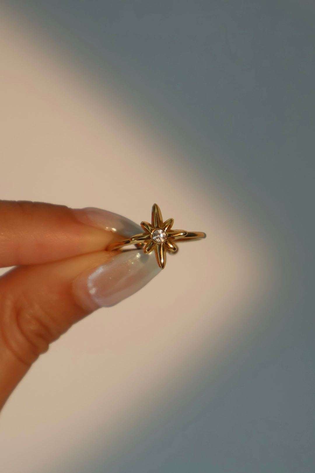 Anello in acciaio inossidabile con stella polare e diamanti