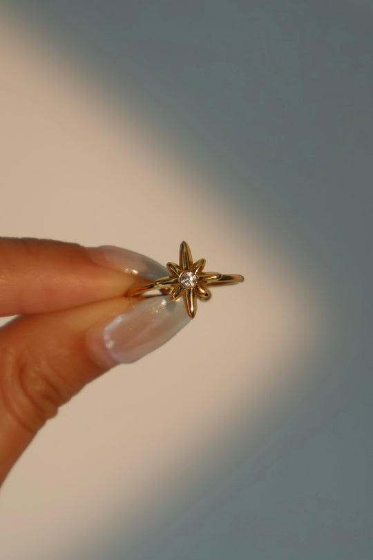 Anello in acciaio inossidabile con stella polare e diamanti
