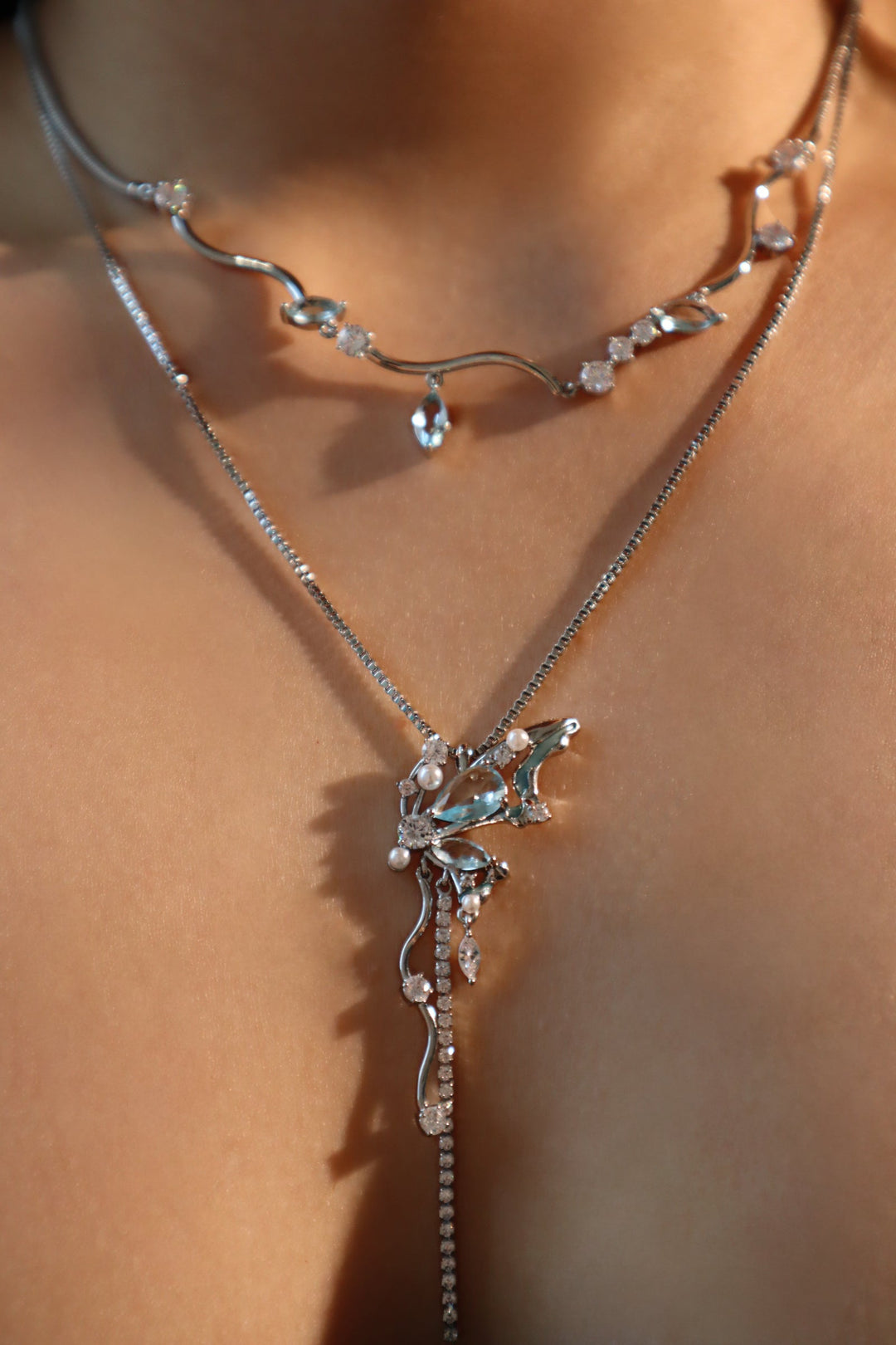 Collana con diamanti gemma blu