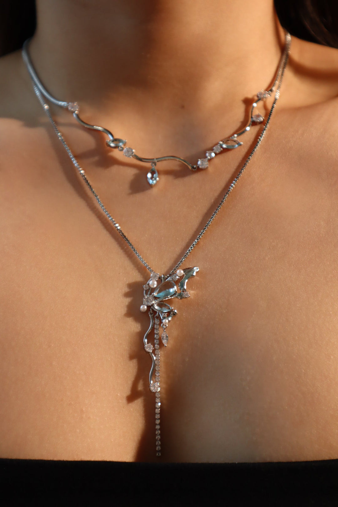 Collana con diamanti gemma blu