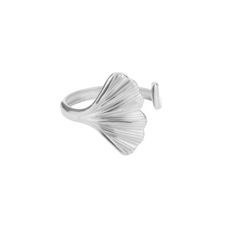 Elegante anello aperto con foglia di ginkgo