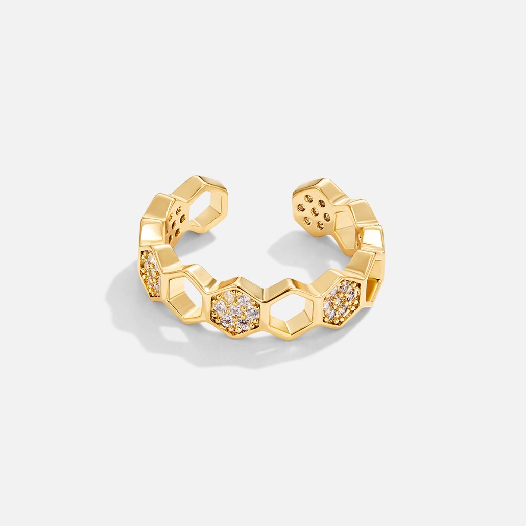 Anello a nido d'ape in oro e cristallo