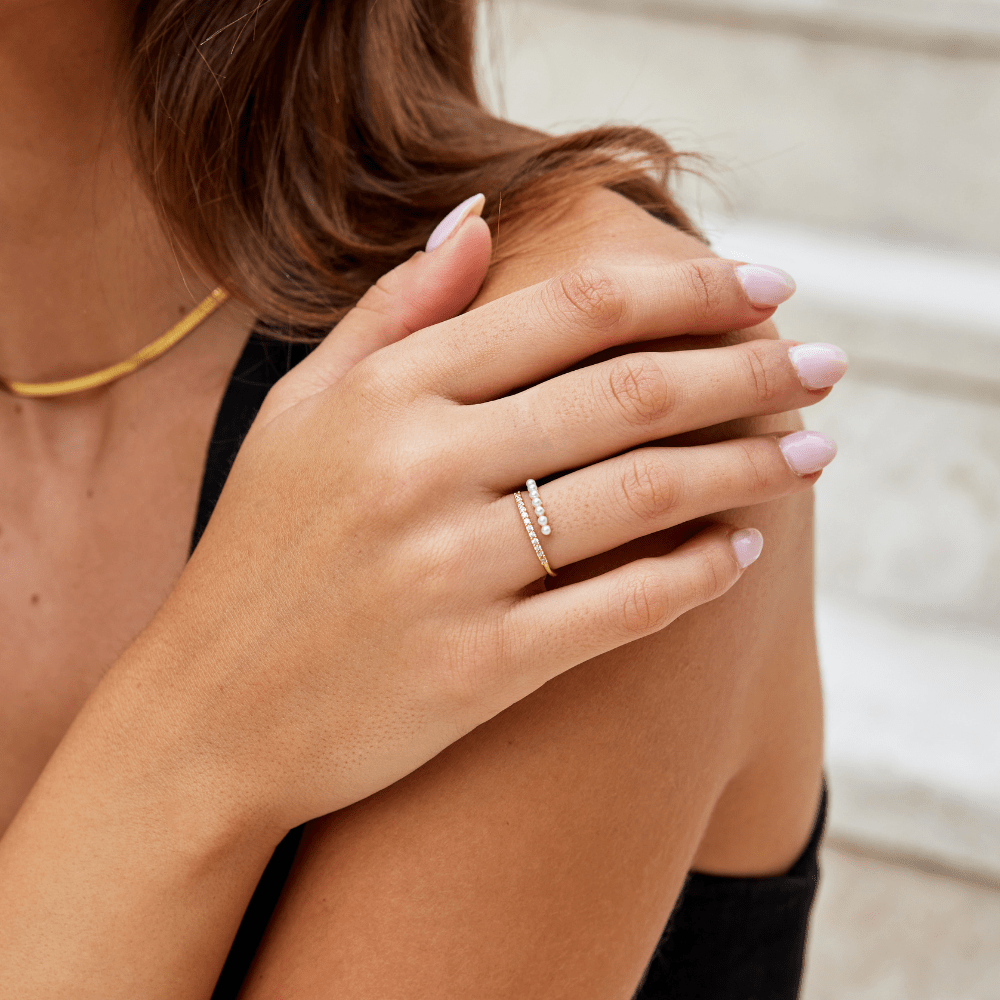 Anello "Wrap Me" con perle e cristalli